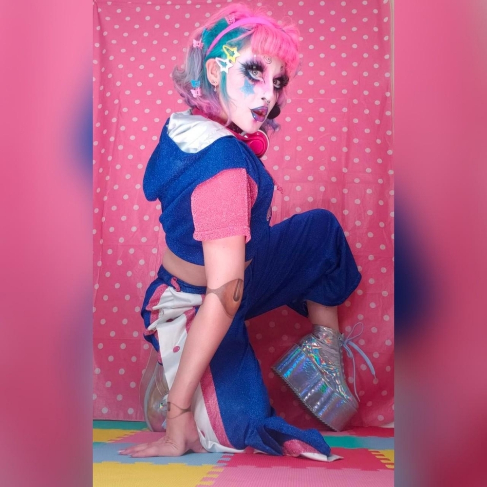 Galaxxxy Blue, Pink, & White Glitter Track Suit Set